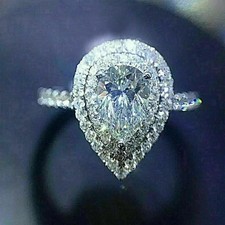 IGI 3 Ct Pear F/VS1 Lab Grown Diamond Wedding Promise Halo Ring 14K White Gold picture