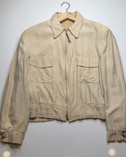 Vintage Beige Slub Zip Jacket Rockabilly Rayon Size M L  46” Chest ￼1950s 60s picture