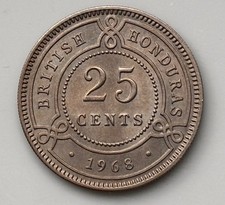 Belize Colony British Honduras 25 Cents 1968 Elizabeth II Km#29 XF/UNC picture