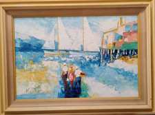 ALFRED VACHON (1907-1994) LARGE MID CENTURY FRENCH COASTAL OIL PAINTING picture