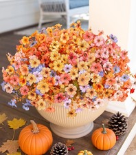 HyeFlora Artificial Fall Flowers Faux Mums with Eucalyptus 12 Bundles Multicolor picture