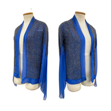Vtg 20s Antique Deco Era Gatsby Heavily Beaded Blue Silver Layering Duster picture