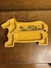 Vtg 70s Kitsch Ceramic Dachshund Hot Dog Plate Mustard Relish Brown Japan picture