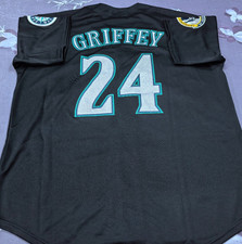 VINTAGE Ken Griffey Jr. #24 Mariners Throwback Black Sewn Stitched Jersey. picture