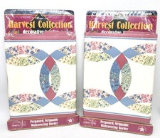 2x Harvest Collection Quilt Block Wedding Ring Wallpaper Border 5 yds ea NOS Vtg picture