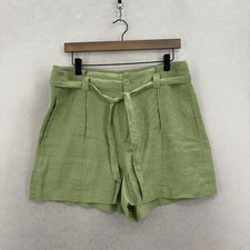 Madewell Linen Seedling Tie-Waist Paperbag Shorts Womens 6 Green Preppy Summer picture