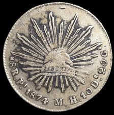 Mexico Second Republic 8 Reales 1874 Pi MH San Luis Potosi Mint  picture