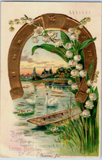 Vintage Victorian Postcard 1907 Best Wishes for a Happy Birthday - Horseshoe picture