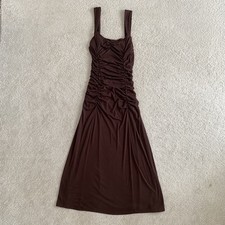 Chocolate Sleeveless Ruched Midi Dress XS Whimsygoth Fairy Grunge Y2K 90s picture