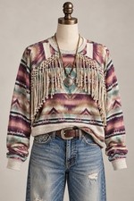 Vintage Denim & Supply Ralph Lauren Top Aztec Southwest Sweatshirt Fringe L picture