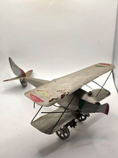 Antique Early 1900s WWI Italian Style Tinplate Biplane Toy Wire Rigged Propeller picture