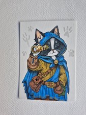 Original Cat ACEO RPG Fantasy Hunter Scout Art Color Pencil OOAK Hand drawn picture