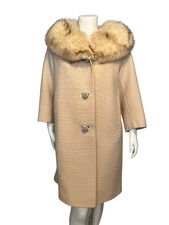MINT VTG 1950s/1960s Coat in Creme Wool with Fox Fur Collar New Look L/XL picture