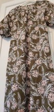 Boden Olive Green Pink Flora Long Maxi Women UK 14P US 10P Cotton Dress Puff Slv picture