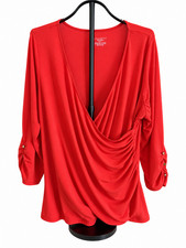 Lane Bryant Red Waterfall Drape Front Wrap Top Blouse 18/20 3/4 Sleeve picture