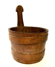 N.E. Antique 19th. C. Staved Piggin/Measure Buttonhole Bands, Shaped Handle,AAFA picture