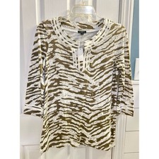 NEW TALBOTS OLIVE & WHITE ZEBRA PRINT TOP picture