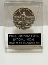 1963 Padre Junipero Serra National Silver Medal US Mint JFK Signed PL Lucite picture