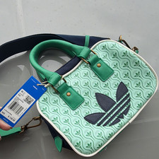 adidas Originals Mini Crossbody Satchel Green/Navy Trefoil Logo Zip, Strap picture