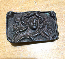 1960’s-70s Rare Pewter Belt Buckle Art Nouveau Goddess Antique Finish Fits 1.5in picture