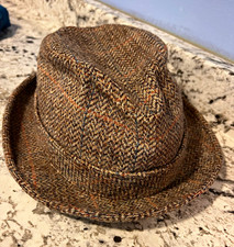 Pendleton Men’s Wool Fedora Hat Brown Herringbone Lined w/ Feather One Size picture