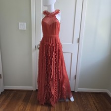 NWT BCBGMAXAZRIA Marvyn Cinnamon Pleated Ruffle Gown Dress Sz 4 $568 picture