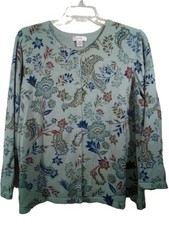 CJ Banks Cardigan Women 2X Green Floral Round Neck Long Sleeve picture