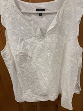 Talbots White Embroidered Sleeveless Blouse Top Size Large Cotton Side Zip picture
