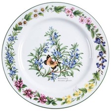 4 VINTAGE dinner PLATE, ROYAL WORCESTER HERBS, England, green trim, FLOWERS picture