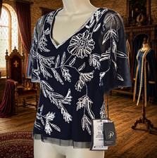 Adrianna Papell NWT Size 2 Beaded Mesh Sequin Floral Flutter Sleeve V Neck Top picture