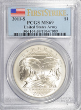 2011 S ~ US ARMY ~ GEM UNC SILVER DOLLAR COMMEMORATIVE ~ PCGS MS69 picture