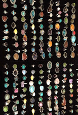 BULK BOHO  Natural & Larimar Gemstone Rings 925 Sterling Silver Plated Jewelry picture