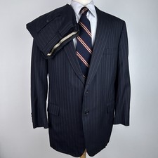 Tom James 2 Pc Suit Mens 42R Navy Blue Pinstripe Wool Holland & Sherry USA picture