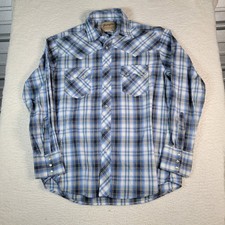 Wrangler Western Snap Shirt Mens Large Blue Plaid Pearl Snap Long Sleeve WM852BY picture