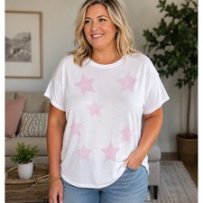 Sistas White Pink Rhinestone Star Baby Tee Short Sleeve Top 2X NWT Y2K Star Top picture