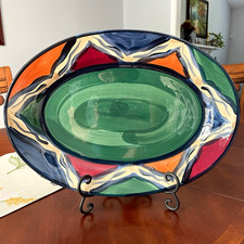 Vintage Gail Pittman Signed 1996 Green Azalea Hand-Painted Oval Platter picture