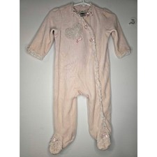 Vintage Little Me Baby Girl Pink Velour Footed Sleeper Lace Trim Heart Bows 9m picture