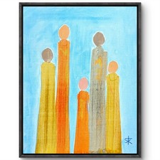 Original Acrylic 14x11 Abstract Abstract Figure Group Painting Signed Canvas picture