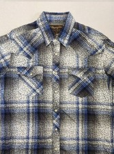 Wrangler Retro Pearl Snap Western Shirt Mens M Blue Plaid Paisley Filigree Print picture