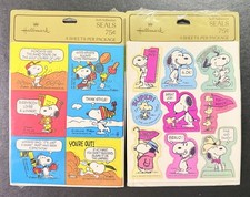Vintage Peanuts Snoopy Hallmark Sticker Seals 1965 Lot of 2 Packs New Sealed Nos picture