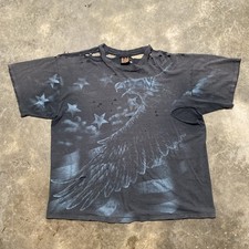 Vtg 90s Distressed 3D EMBLEM Eagle American Flag T Shirt XL Thrashed USA Made picture