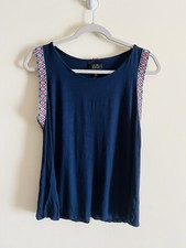 Anthropologie W5 Americana Sleeveless Top Medium Geometric Embroidered Trim picture