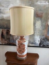 Vintage Frederick Cooper Chinoiserie Kutani Orange White Porcelain Lamp 36” H picture
