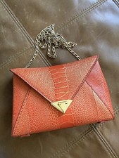 Tyler Ellis (Tyler Alexandra) Perry Clutch Orange Leather Ostrich Chain Italy picture