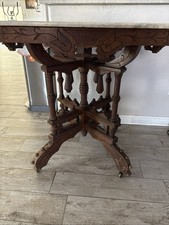 Antique Victorian Eastlake Walnut Marble Top Parlor Table Side Stand 19th  C picture