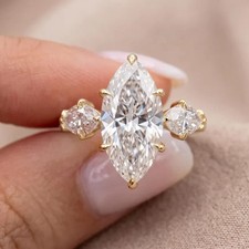 4.60 Ct Marquise-Cut EF/VS Lab Grown Diamond Prong Wedding Ring 14k Yellow Gold picture