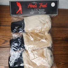 NOS Vintage Black And Tan Fuzzy Faux Fur Knit Neck Golf Headcovers set of 3  picture