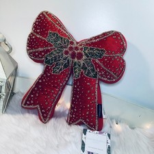 Cynthia Rowley Beaded Christmas Bow Embellished Holiday Throw Pillow NWT READ picture
