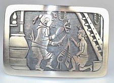 VTG NATIVE AMERICAN HOPI EDDISON WADSWORTH STERLING SILVER KACHINA BELT BUCKLE picture