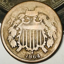 1864 Two Cent Piece 2C Civil War Date Large Motto US Copper Coin CC29534 picture